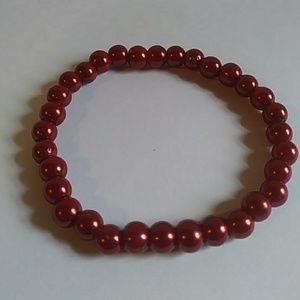 Red Faux Pearl Stretchy Bracelet